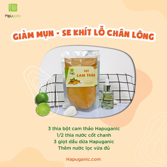 Bột Cam Thảo Nguyên Chất HaPu Organic Mặt Nạ Giảm Mụn, Sáng Da