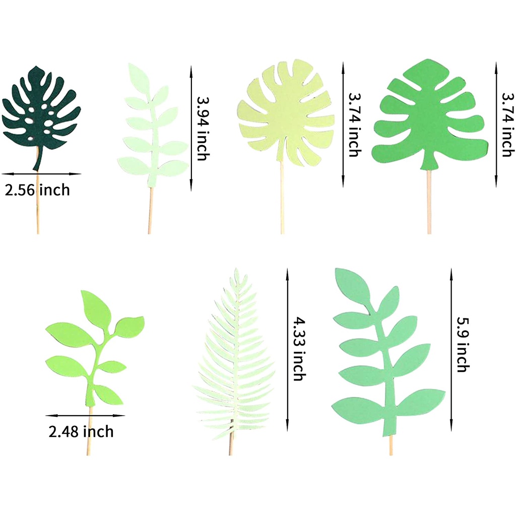 Set 7 Que Cắm Trang Trí Bánh Lá Cây Nhiệt Đới