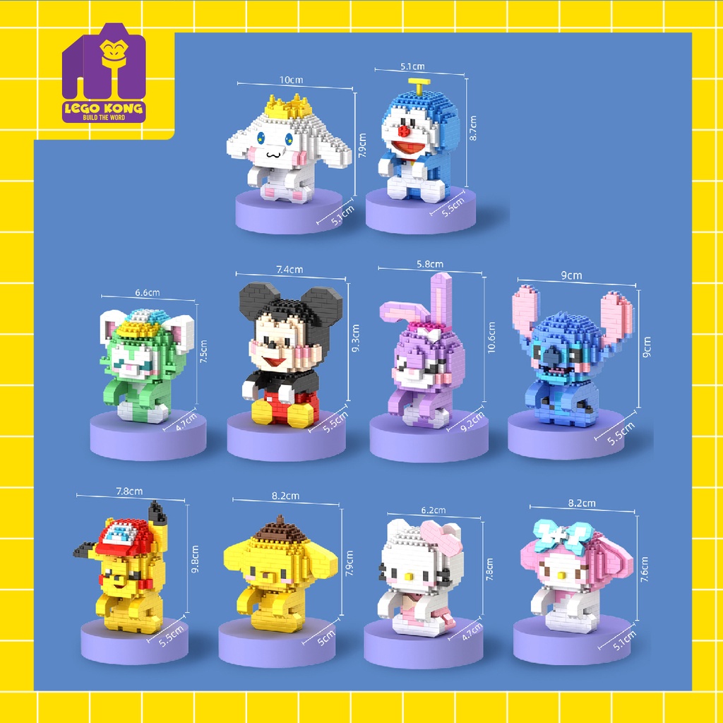 Lego trang trí 3d block Doraemon xếp hình pokemon khung tranh lắp ráp Cinnamoroll decor máy tính phòng trọ góc làm việc