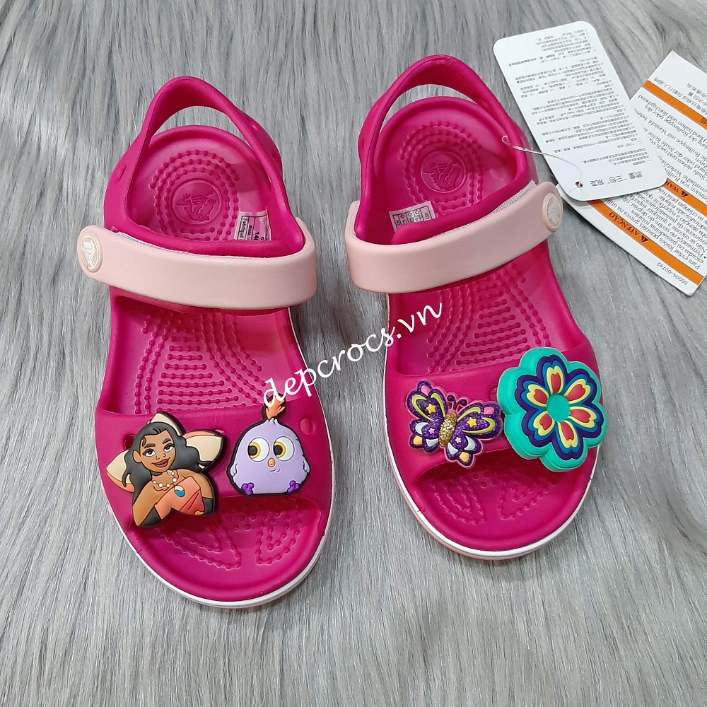 Sandal crocs bé gái, xăng đan cross baya trẻ em màu hồng đậm tặng kèm jibbitz stickers - Cross house