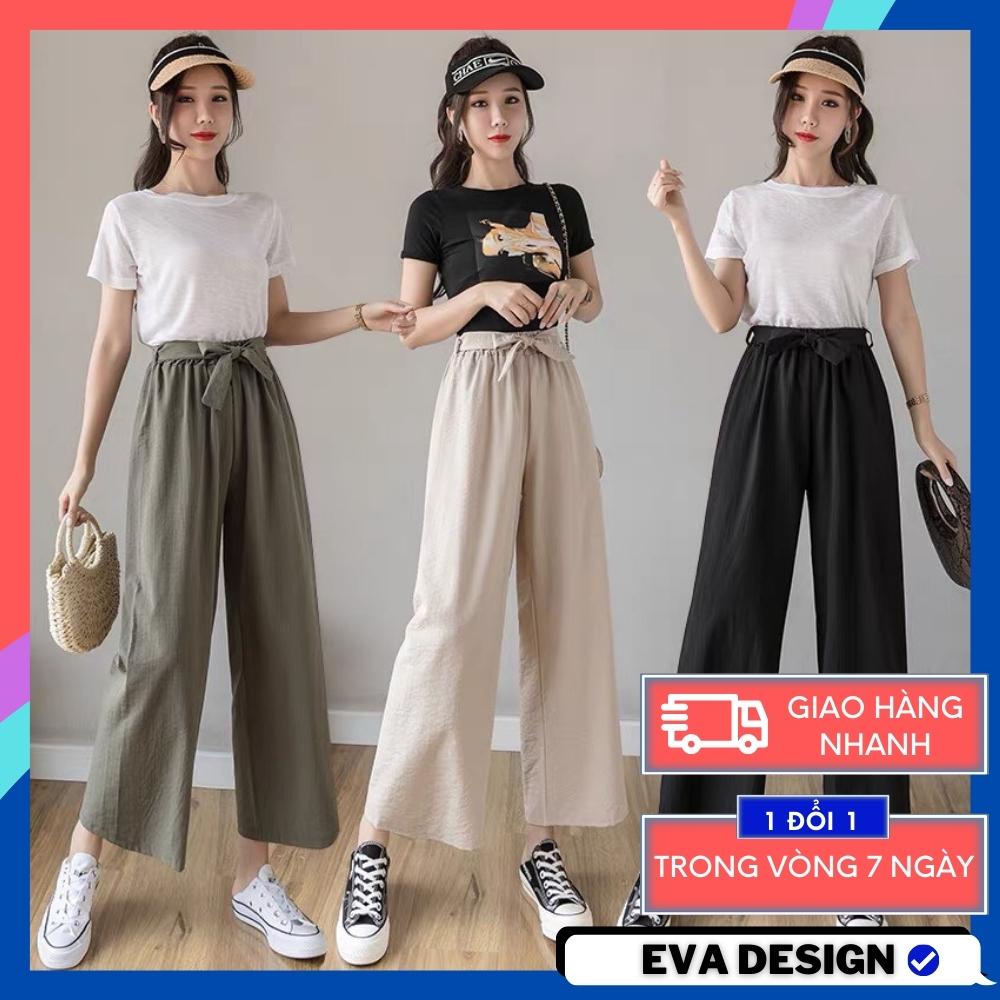 Quần dài lưng chun thắt nơ điệu đà chất đũi linen nữ hàng xuất dư cạp cao ống rộng tôn dáng có bigisze 80kg mặc ở nhà