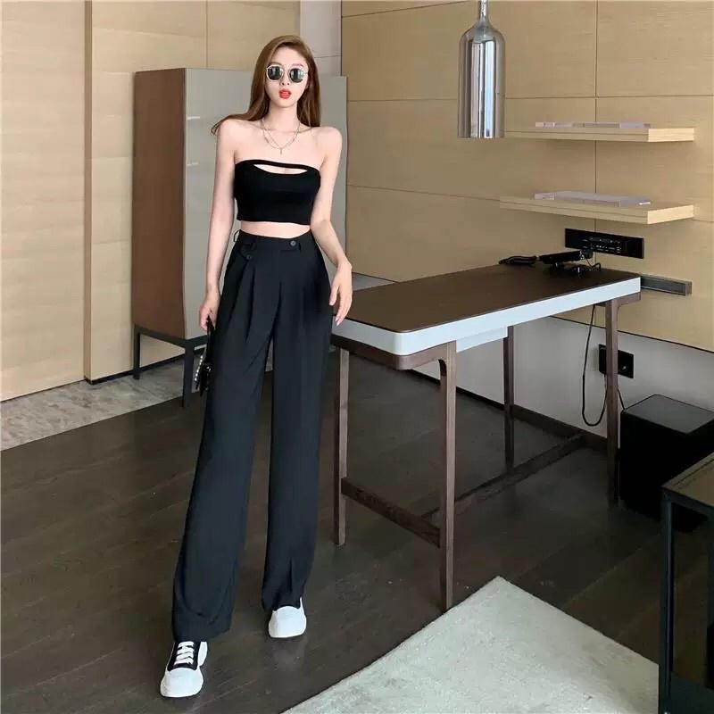 Quần ống rộng nắp túi siêu hách dáng dài 100cm chất liệu tuyết mưa