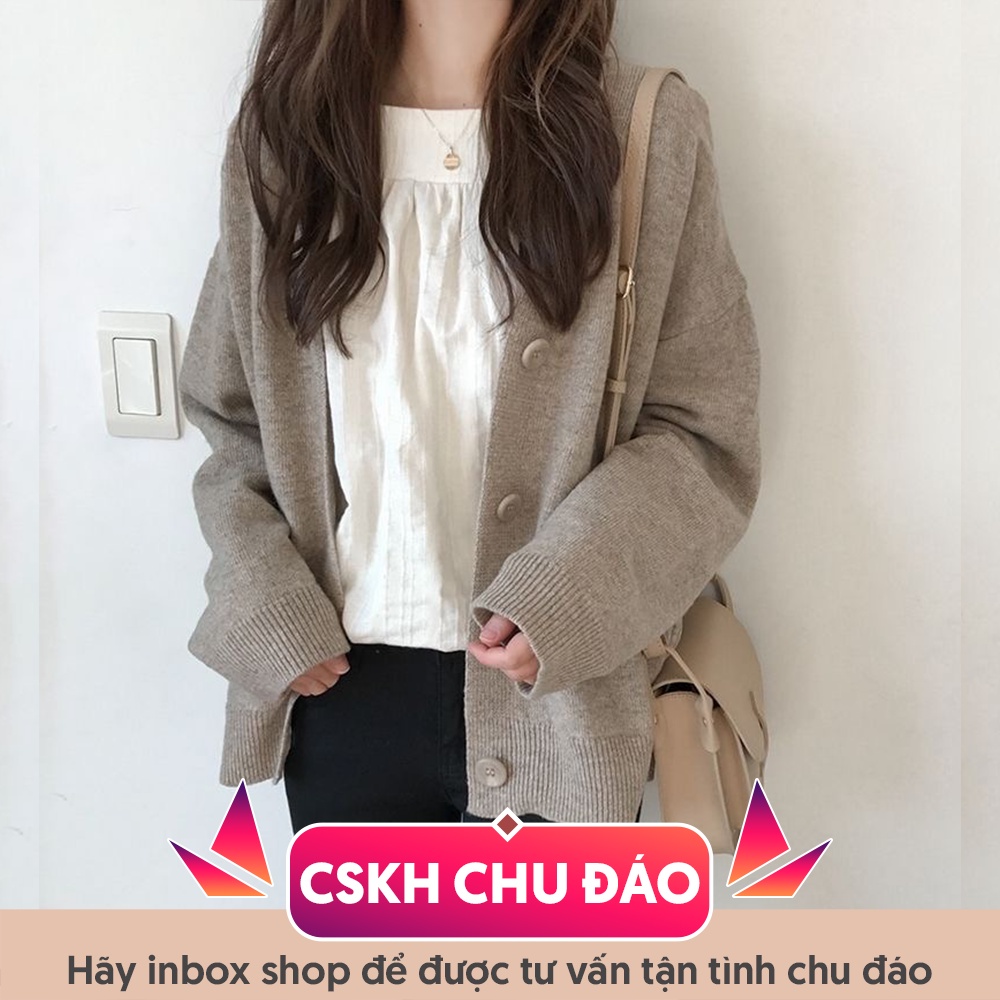 Áo khoác len cardigan nữ dáng lửng dài tay cài cúc dáng rộng oversize cổ v dày dặn A00015 | BigBuy360 - bigbuy360.vn