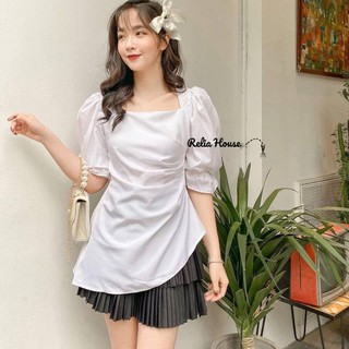 Áo Tà Chéo THIẾT KẾ, Áo Tay Phồng Vạt Xéo HIHO (TRẮNG)