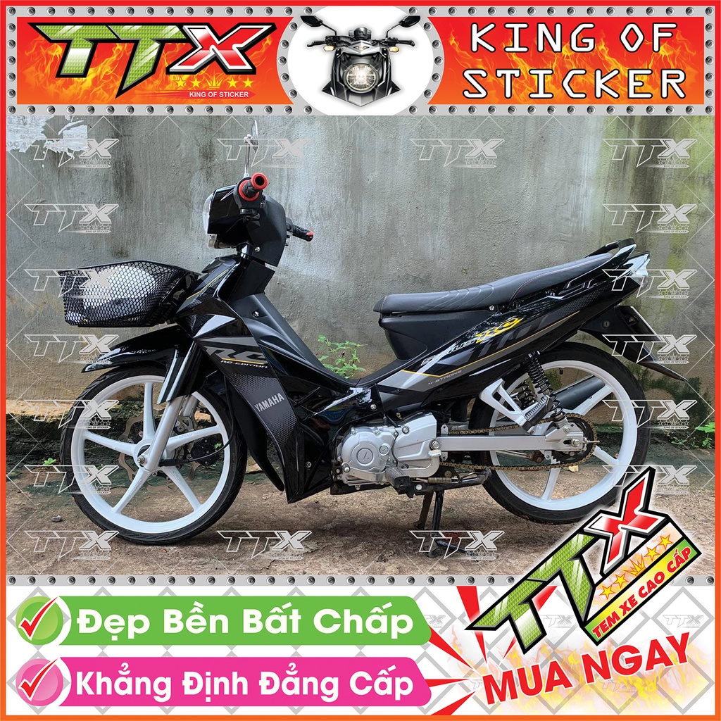 Tem Xe Sirius RC 110 Đen Xám Bạc - Tem Sirius Chỉ Vàng Xám Đen Bạc Siêu Đẹp - Mẫu Team Sirius Đen Xám Bạc