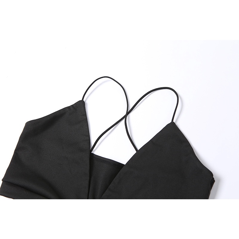 DUNEA Đầm hai dây cổ chữ V hở lưng màu trơn thời trang quyến rũ cho nữ