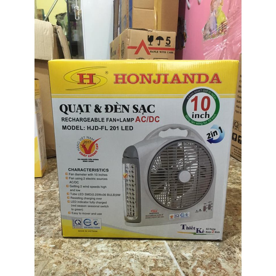 Quạt và đèn sạc Honjianda HJD-FL 201 LED (2 bình)