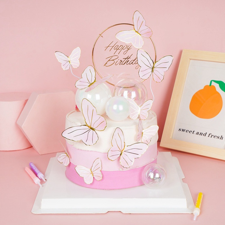 phụ kiện bánh kem [FREESHIP❤️] sét 10 bướm giấy ánh kim