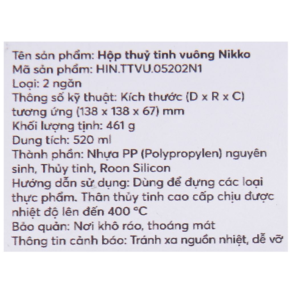 [ 3 Size] Hộp Thủy Tinh Chia Ngăn Hình Vuông, Hộp Thủy Tinh Cao Cấp Inochi Sử Dụng An Toàn Trong Lò Vi Sóng
