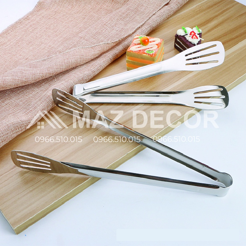 Dụng cụ kẹp gắp đá, gắp thức ăn, đồ nướng BBQ 3 đường kẻ cách nhiệt bằng inox 304