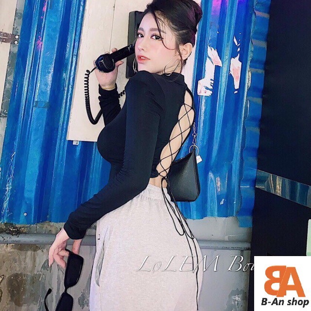 Áo kiểu nữ đan dây lưng chất vải thun Borip có đệm ngực phối cổ cao | BigBuy360 - bigbuy360.vn