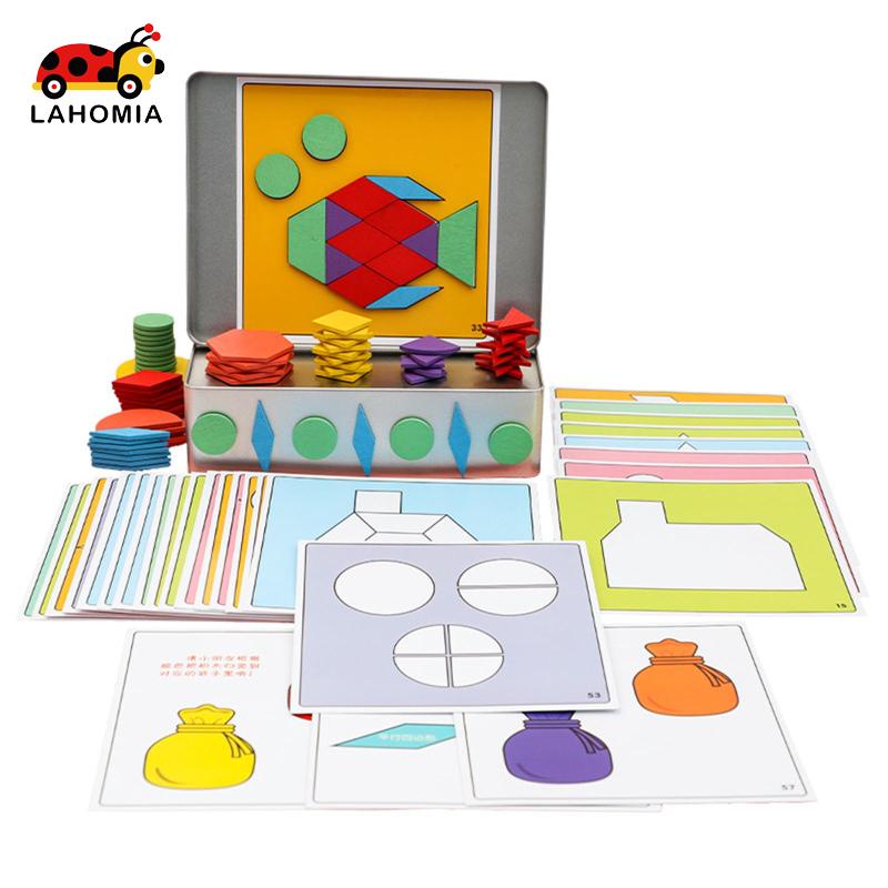 LAHOMIA Bộ đồ chơi xếp hình bằng gỗ họa tiết hình học giúp phát triển trí tuệ cho bé