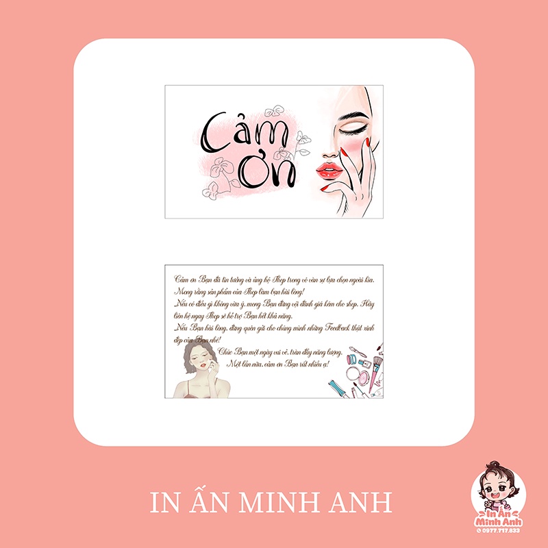 Card Thanh You, Card Cảm Ơn, Thiệp Cám Ơn - Size 8.8x5.3 cm - Giấy C300 Cán Màng Mờ Màu Hồng Cô Gái Mã CN-04