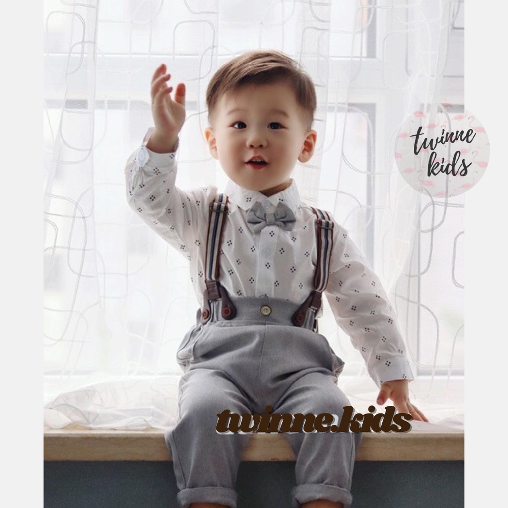 Bộ đồ bé trai mặc dự tiệc, sơ mi dài tay, yếm công tử, set đồ thôi nôi, đầy tháng Twinne kids Saigon cho bé trai 5-13kg
