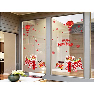 Decal trang trí tết- con lân đỏ dán tết