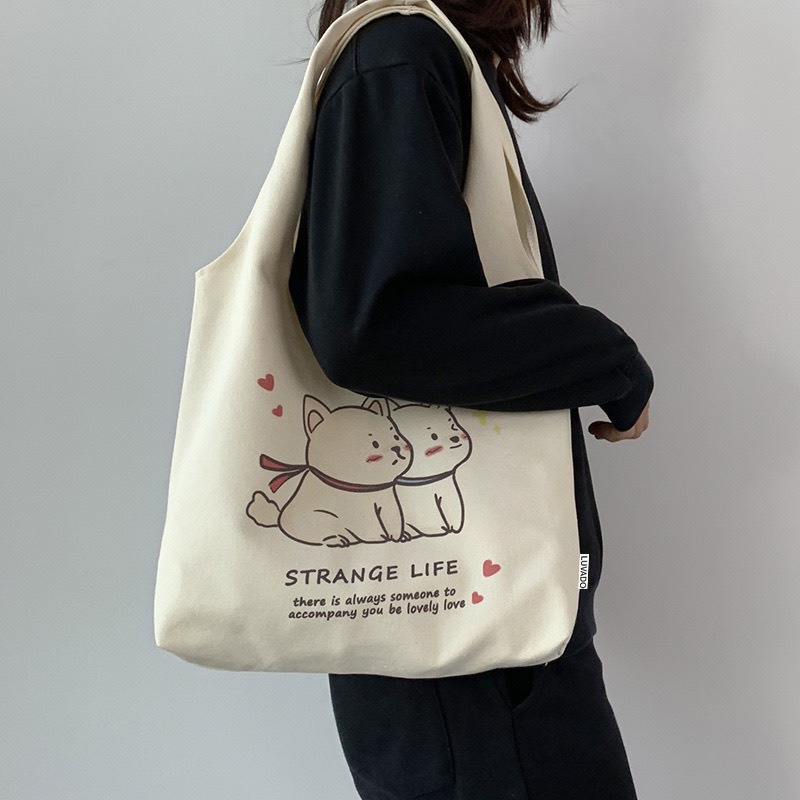 Túi tote túi vải canvas phong cách Hàn quốc, trẻ trung, cá tính nhiều họa tiết phù hợp với đi học đi làm đi chơi