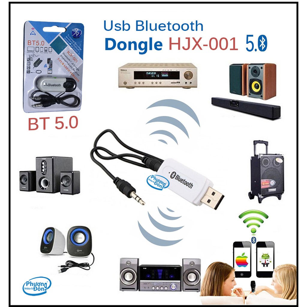 USB Bluetooth Dongle HJX-001 BT-5.0 Version 5.0 kết nối âm thanh với Loa, Amply qua Bluetooth