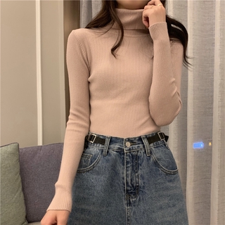 Áo Len Cổ Lọ★Tủ Quần Áo Lớn Cổ Tích★Áo Len Dệt Kim Tay Dài Dáng Ôm Màu Sắc Đơn Giản Thời Trang Hàn Quốc