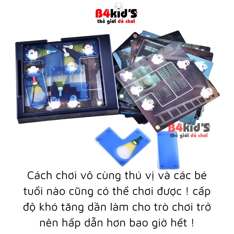 Đồ chơi board game xếp hình đèn pin bắt ma ghost catchers 30 thẻ 60 câu đố thông minh sáng tạo cho bé B4KIDS - B1