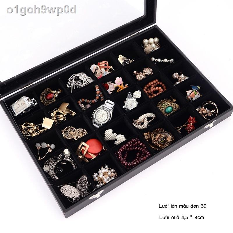 o1goh9wp0dHộp lưu trữ đồ trang sức Phụ nữ có nắp Hộp đựng bằng thủy tinh màu đen Vòng cổ Hoa tai đeo tay tổ chức