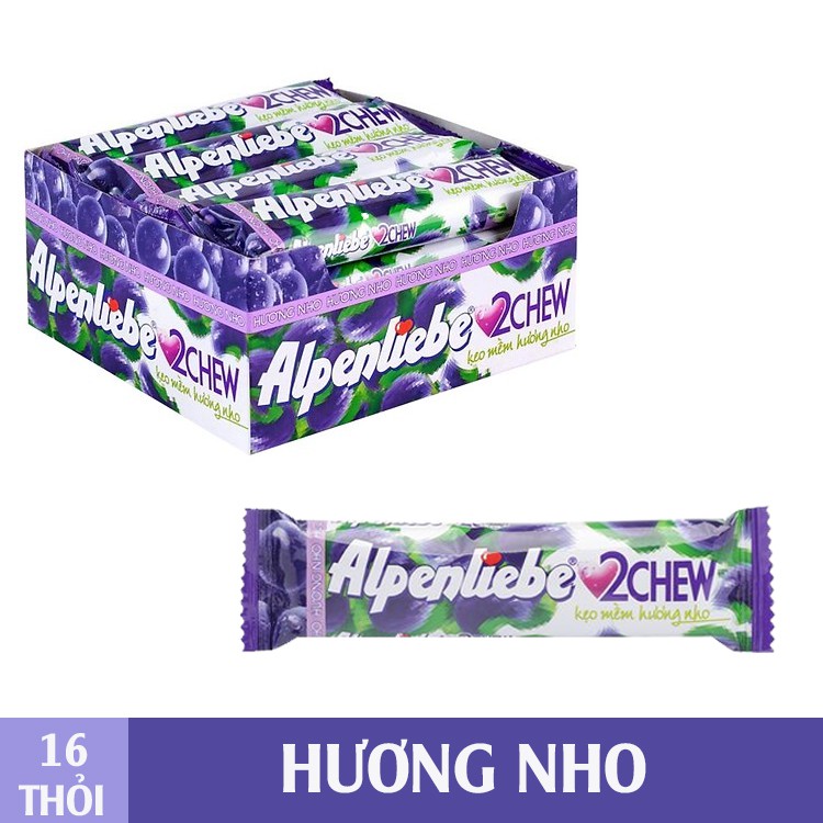 Kẹo Alpenliebe Dẻo Mềm 2Chew Hương Dâu Hộp 16 Thỏi