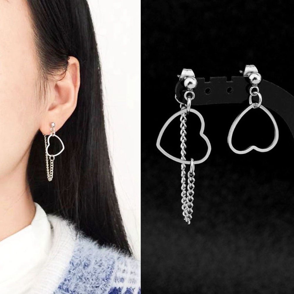 Khuyên Tai Dạng Chuỗi Trái Tim Nhiều Màu Bằng Thép Không Gỉ Phong Cách Hàn Quốc Cho Nữ