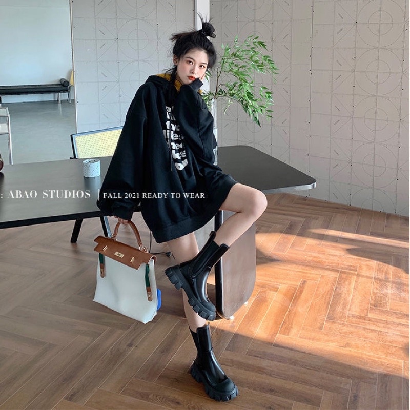 Boots cao cổ da phối chun cổ