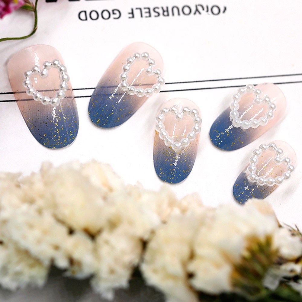 [Hàng mới về] Bộ 20 phụ kiện trang trí móng tay hình trái tim 3d màu trắng đính ngọc trai phong cách Nhật Bản thời trang