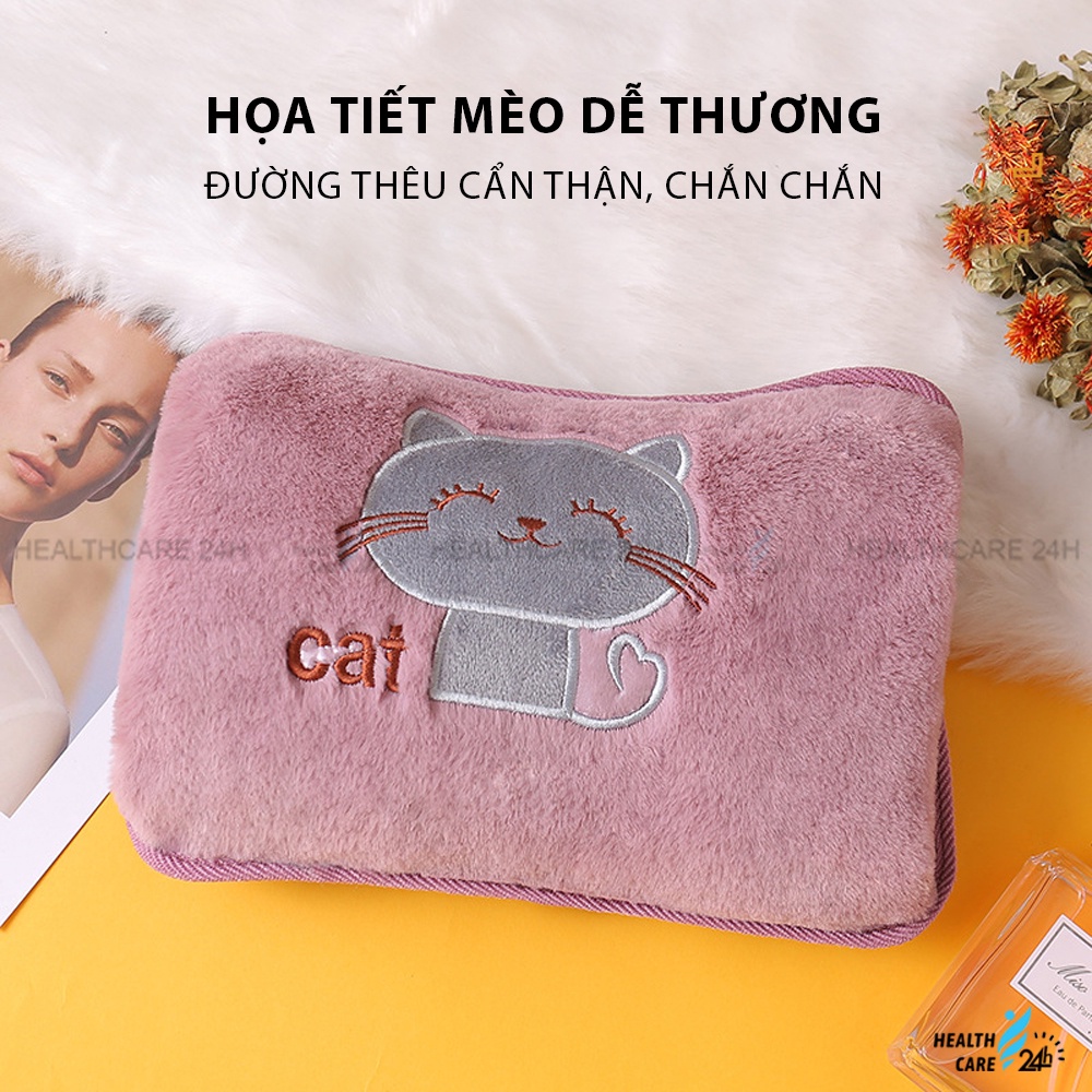 Túi chườm nóng sạc điện tự ngắt cao cấp lông mịn, Healthcare24h I008, túi sưởi giảm ê buốt chân tay, giảm đau bụng kinh