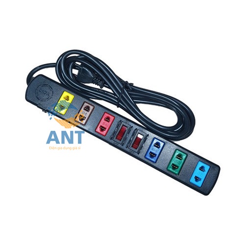 Ổ cắm nối dài 6 ổ cắm 2 công tắc LIOA 6S3 có bảo vệ quá tải bằng CB