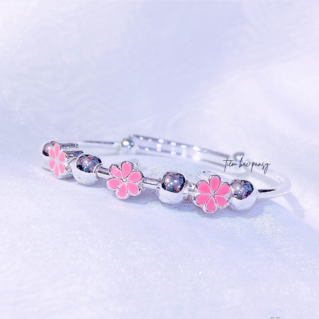 Vòng tay bạc hình bông hoa dễ thương cho bé gái PANSY - Vòng đeo tay, chân trẻ em bằng bạc đẹp cao cấp
