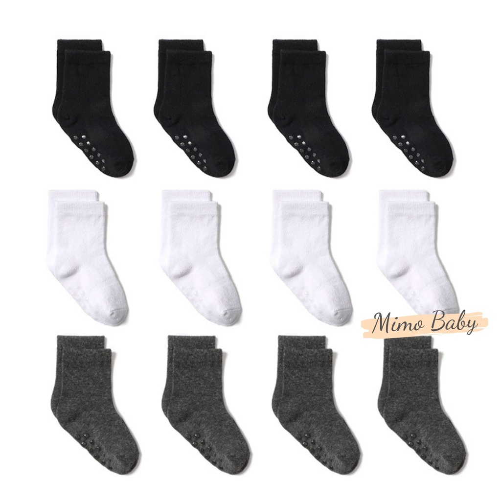 Set 12 đôi tất vớ chống trơn trượt cổ lỡ tone màu basic cho bé Mimo baby T19