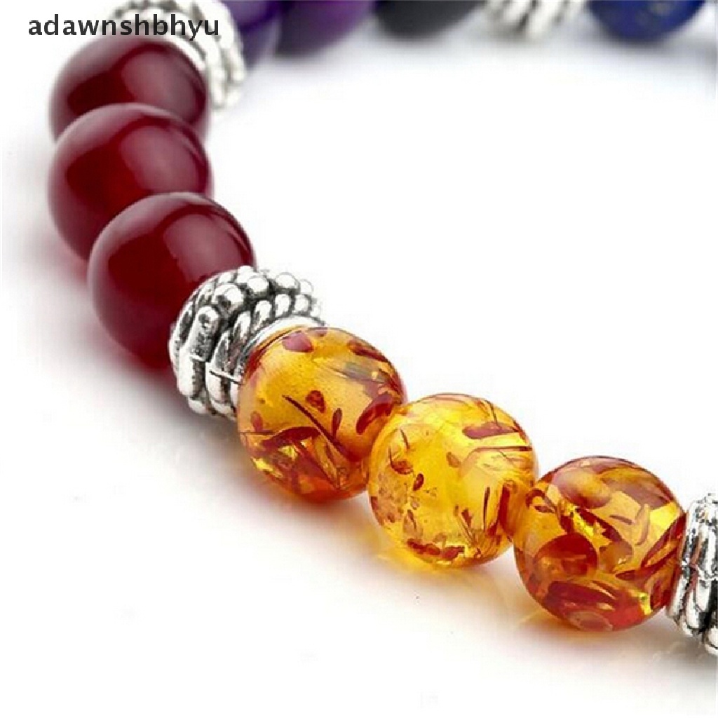 [adawnshbhyu] 1 Vòng Tay Chuỗi Hạt Đá Núi Lửa Chakra 7 Viên Cầu Nguyện Cho Nữ