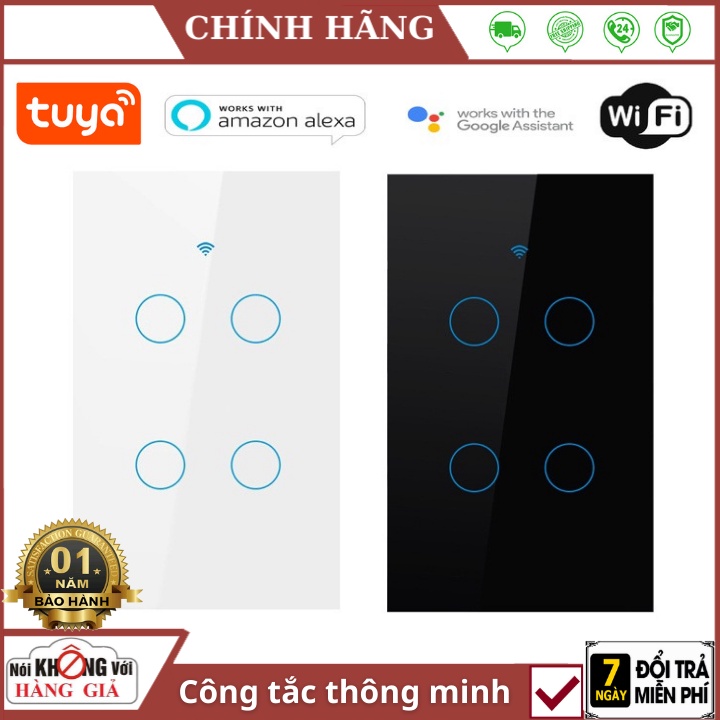CÔNG TẮC THÔNG MINH WIFI TUYA RF433  FREESHIP  CÔNG TẮC TUYA 4 NÚT CHỮ NHẬT CẢM ỨNG ĐIỀU KHIỂN TỪ XA Bằng Wifi