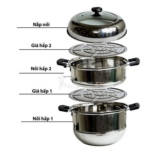 Nồi Hấp Inox 2 Tầng 3 Đáy