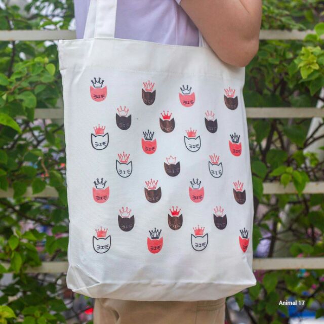 Túi tote vải canvas xịn mặt mèo cute