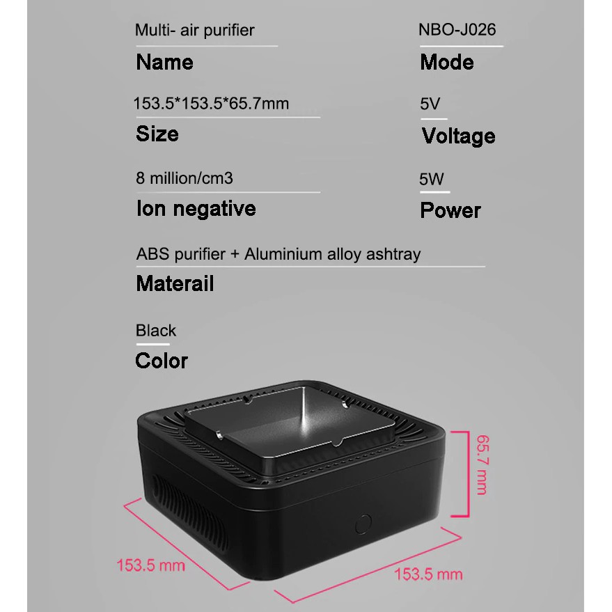 Gạt tàn thuốc lá tích hợp lọc không khí khử mùi bằng ion Nobico J026