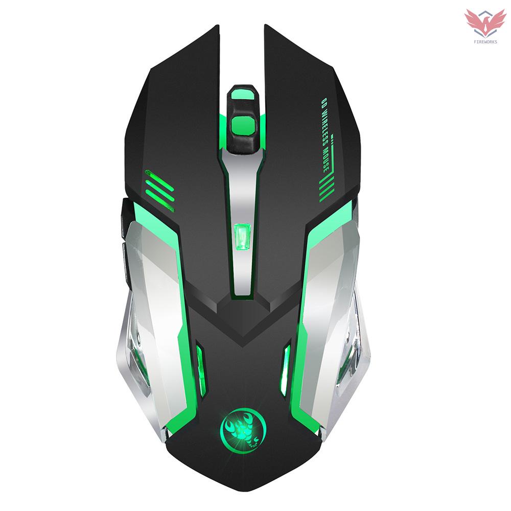 HXSJ M10 Gaming Wireless Mouse 2400 DPI Rechargeable 7 color 6 Backlight Breathing Ergonomic Mouse for Computer Desktop Laptop