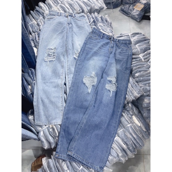 Quần Jeans ống rộng Quần bò nữ dáng suông rách lưng cao ulzzang M667B110
