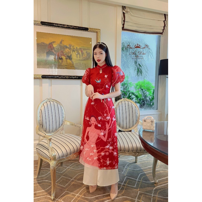 Áo dài tiểu yến tử tay đỏ thiết kế phồng cách điệu tiểu thư phù hợp đi chơi du lịch lễ tết Nét Việt