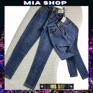 Quần jean nữ lưng cao màu xanh đậm trơn, vải jean co giãn mềm mịn thời trang cao cấp Miashop – QJNMA517