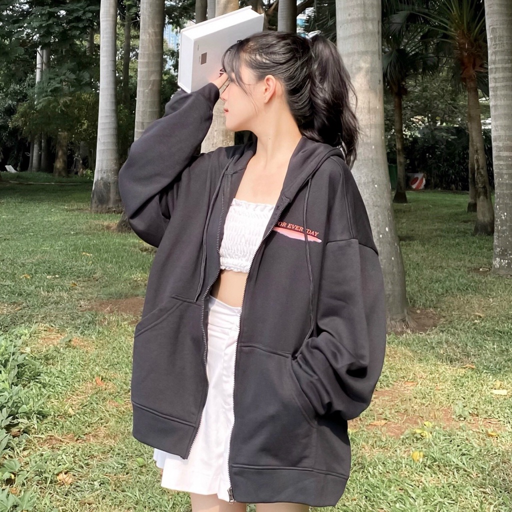 Áo Khoác Hoodie Dây Kéo DAY Form Rộng Vải Nỉ Ulzzang Unisex