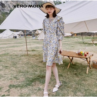 Vero Moda Đầm váy chữ A diềm xếp nếp hoa tay 3/4 cổ V newtag
