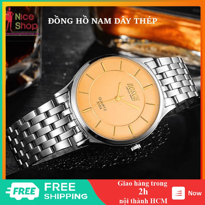 Đồng hồ nam Bosch dây thép chống gỉ 🤗Freeship🤗 Đồng hồ nam Bosch dây thép mặt kính chống xước phong cách đơn giản