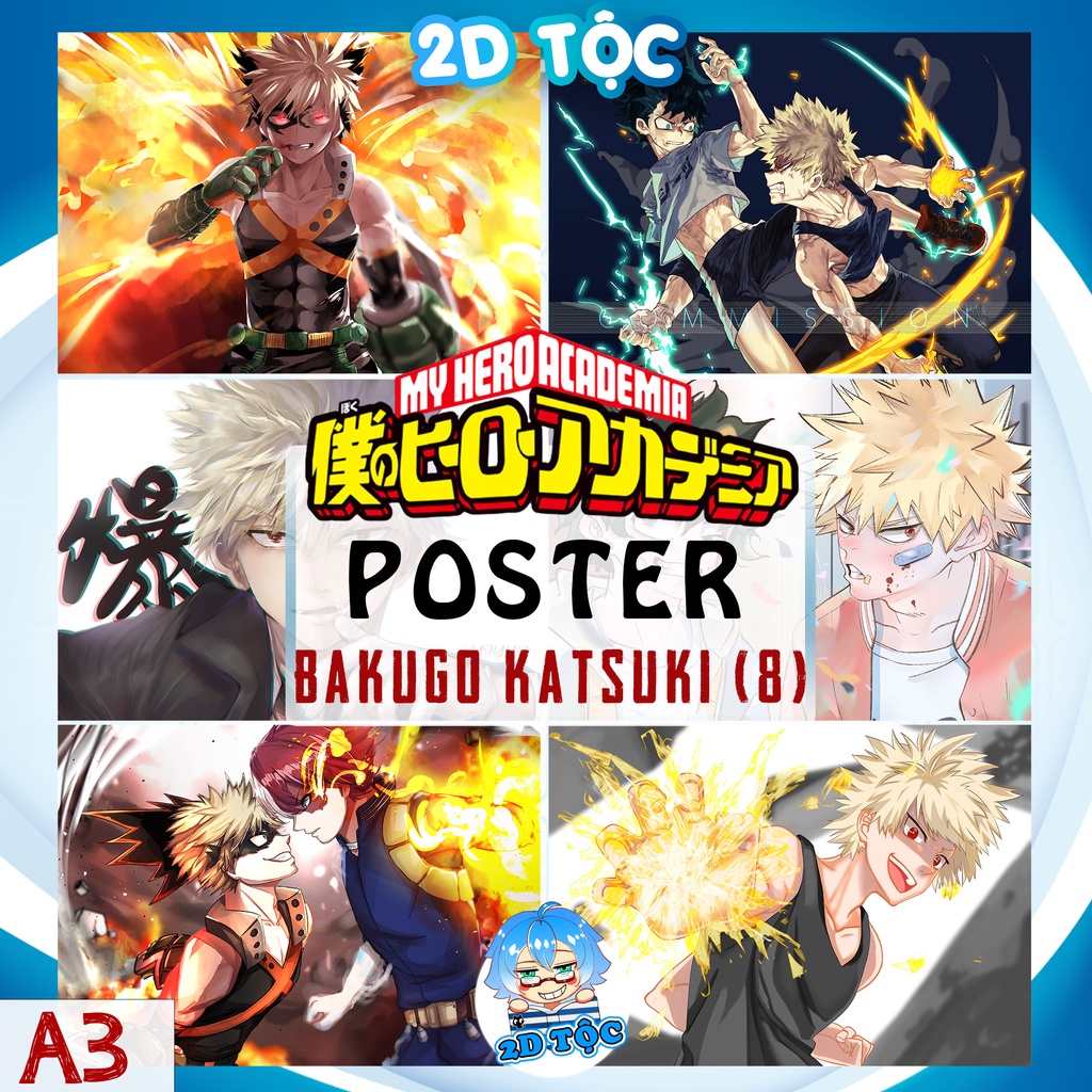 Tranh poster A3 dán tường Bakugo Katsuki (8) Anime Manga Boku no Hero Academia - 2D Tộc Shop