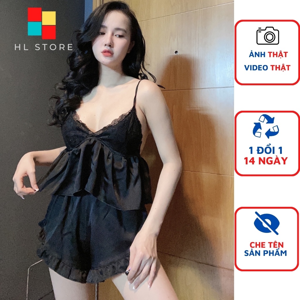 Đồ ngủ sexy đồ ngủ 2 dây cột vai phối ren Hải Lan Store, chất liệu lụa satin mềm mại, freesize 40-60kg tùy chiều cao