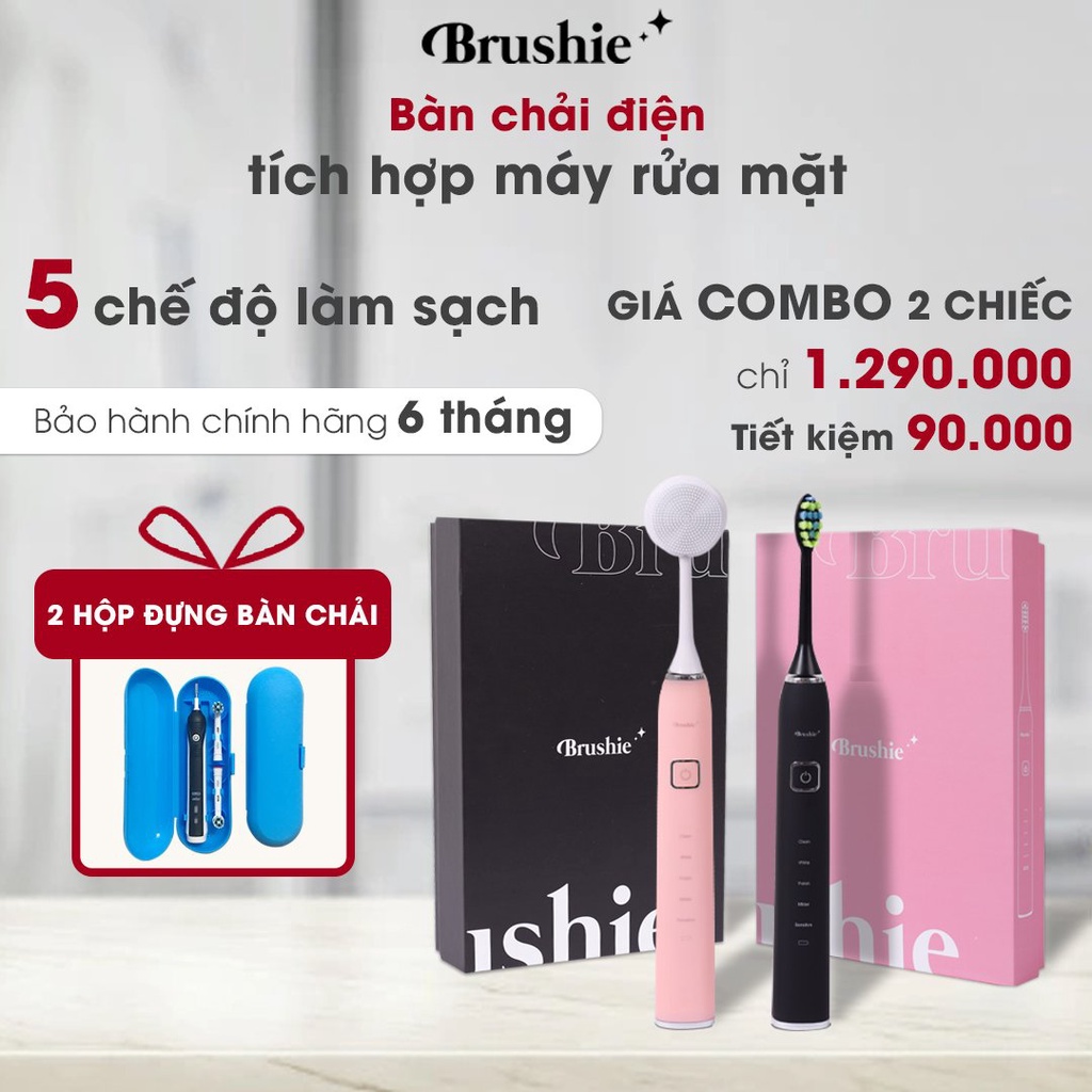 [Bản Limited+4 Qùa] 2 Bộ Brushie Limited-Bàn Chải Điện 5in1 x Rửa mặt thông minh CẢI TIẾN-Đánh răng/Rửa Mặt/Chăm sóc nứu