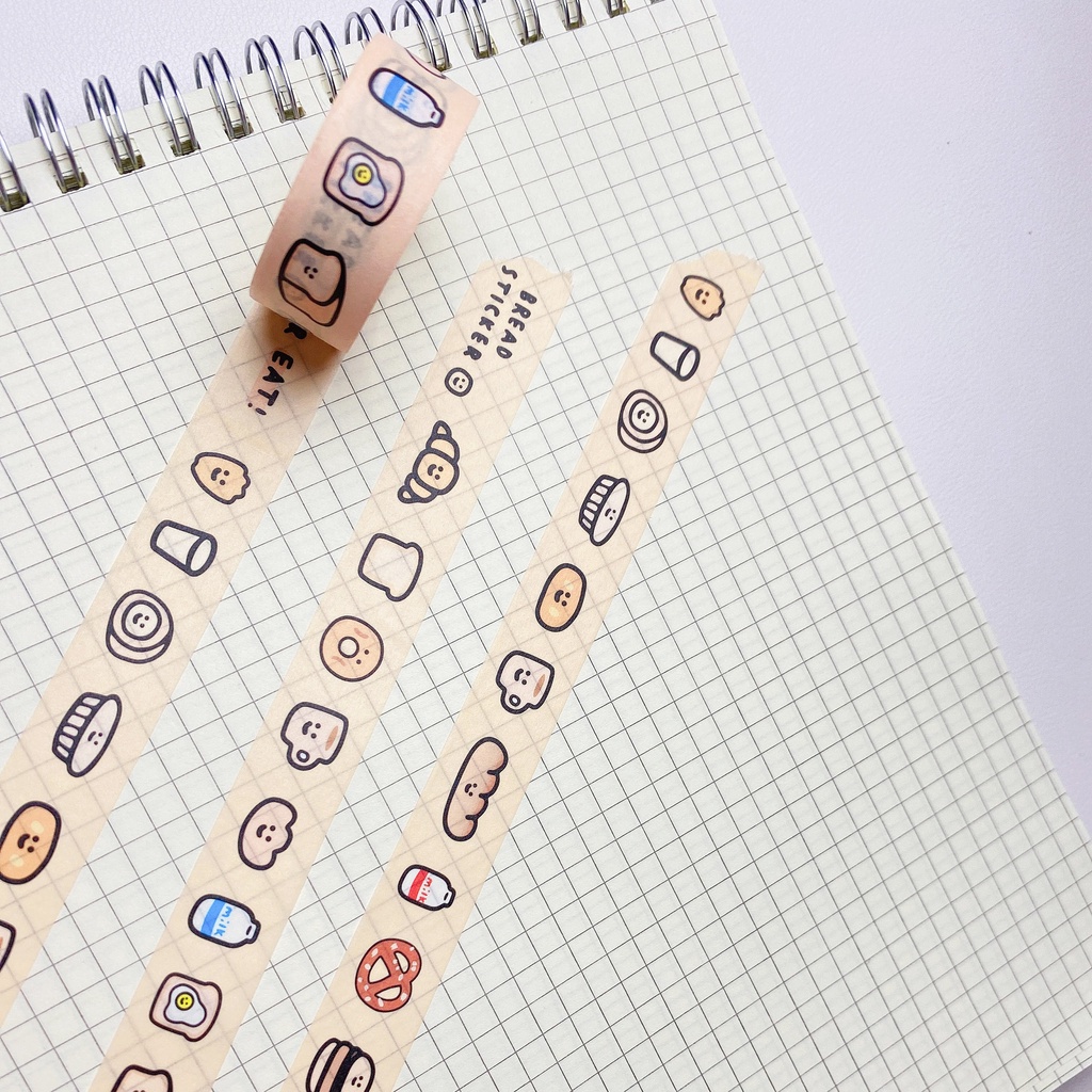 Cuộn Băng Dính Giấy Washi Tape hình hoa, bánh mì - Gấu Thỏ House