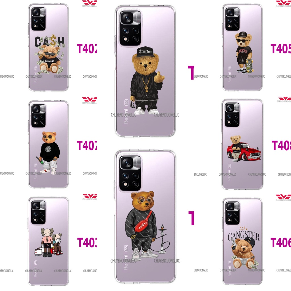 Ốp lưng Xiaomi Redmi Note 11 PRO (Hàng VN) trong suốt in hình gấu cực chất T40
