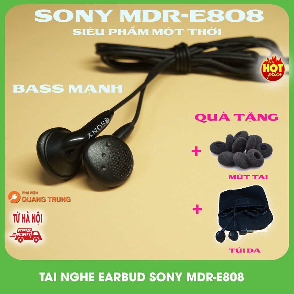 Tai nghe Sony MDR-E808,E804,E808+siêu cổ,siêu cũ,siêu bass|Tặng mút và túi da